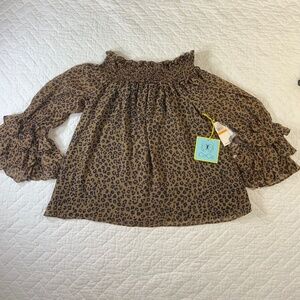 CeCe Women’s Blouse – Size S – Smocked Neck – Brown/Black “Spicewood” – NWT (G7)